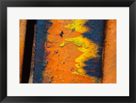 Framed Details Of Rust And Paint On Metal 10 Print