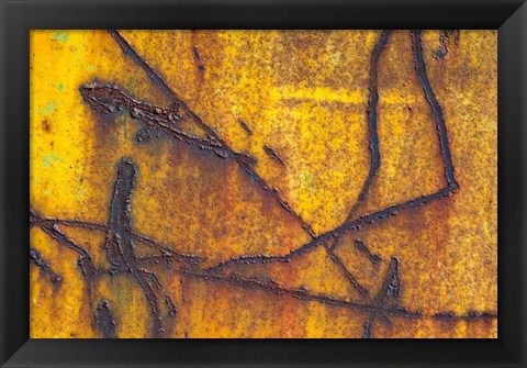 Framed Details Of Rust And Paint On Metal 12 Print