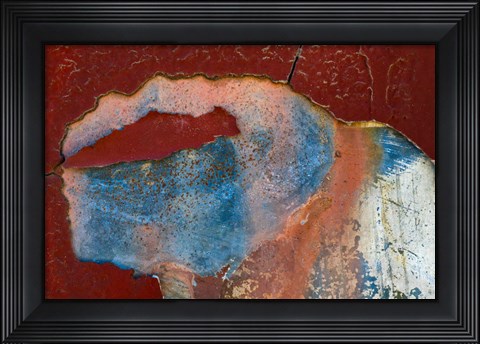 Framed Details Of Rust And Paint On Metal 15 Print