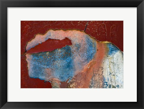 Framed Details Of Rust And Paint On Metal 15 Print