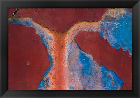 Framed Details Of Rust And Paint On Metal 16 Print