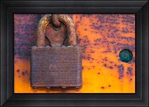 Framed Details Of Rust And Paint On Metal 18 Print