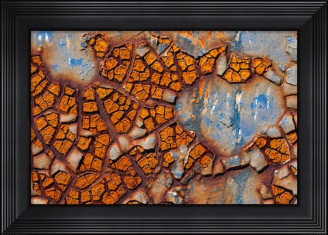 Framed Details Of Rust And Paint On Metal 25 Print
