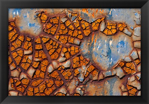 Framed Details Of Rust And Paint On Metal 25 Print