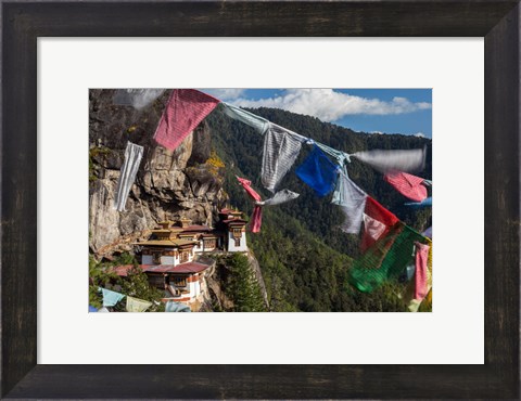 Framed Bhutan, Paro Prayer Flags Fluttering At The Cliff&#39;s Edge Across From Taktsang Monastery, Or Tiger&#39;s Nest Print