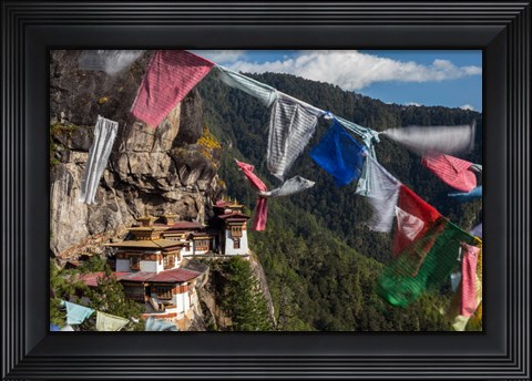 Framed Bhutan, Paro Prayer Flags Fluttering At The Cliff&#39;s Edge Across From Taktsang Monastery, Or Tiger&#39;s Nest Print