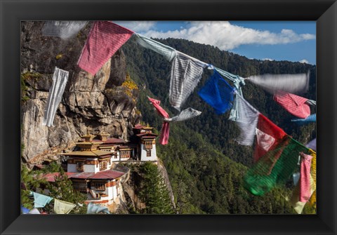 Framed Bhutan, Paro Prayer Flags Fluttering At The Cliff&#39;s Edge Across From Taktsang Monastery, Or Tiger&#39;s Nest Print