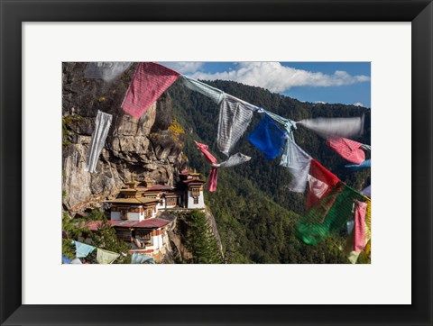 Framed Bhutan, Paro Prayer Flags Fluttering At The Cliff&#39;s Edge Across From Taktsang Monastery, Or Tiger&#39;s Nest Print