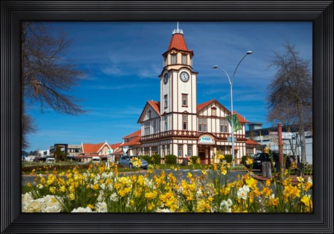 Framed I-SITE Visitor Centre (Old Post Office) And Flowers, Rotorua, North Island, New Zealand Print