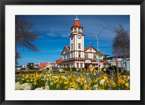 Framed I-SITE Visitor Centre (Old Post Office) And Flowers, Rotorua, North Island, New Zealand Print