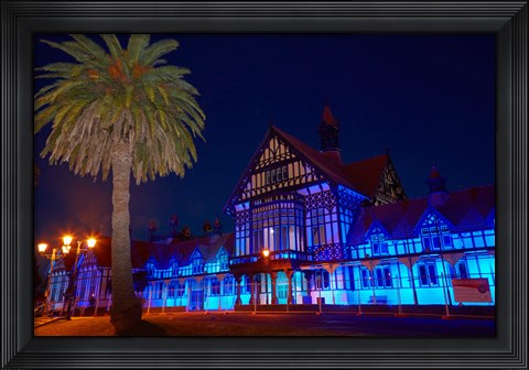 Framed Bath House At Dusk, Government Gardens, Rotorua, North Island, New Zealand Print