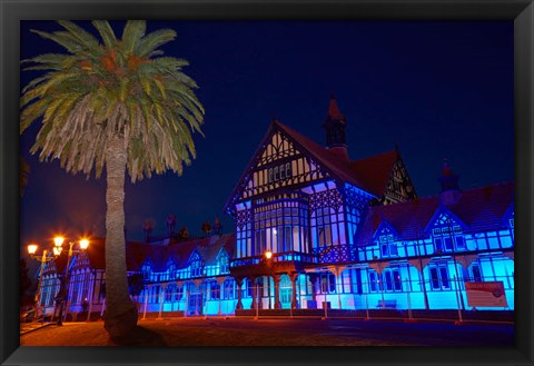 Framed Bath House At Dusk, Government Gardens, Rotorua, North Island, New Zealand Print