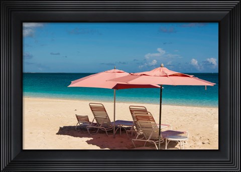 Framed Beach Umbrellas On Grace Bay Beach, Turks And Caicos Islands, Caribbean Print