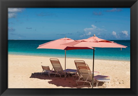 Framed Beach Umbrellas On Grace Bay Beach, Turks And Caicos Islands, Caribbean Print