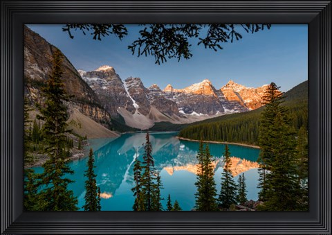 Framed Alberta, Banff National Park, Moraine Lake At Sunrise Print