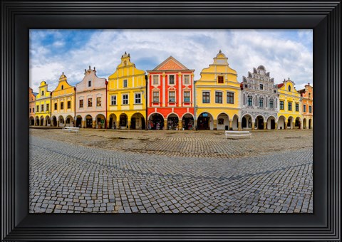 Framed Czech Republic, Telc Panoramic Of Colorful Houses On Main Square Print