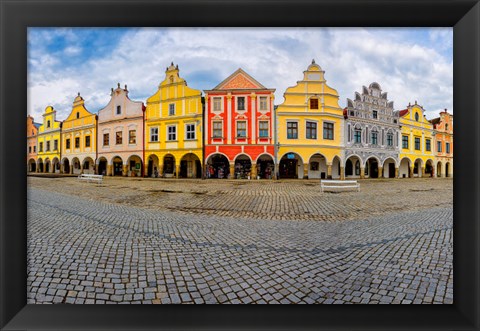 Framed Czech Republic, Telc Panoramic Of Colorful Houses On Main Square Print