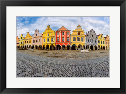 Framed Czech Republic, Telc Panoramic Of Colorful Houses On Main Square Print