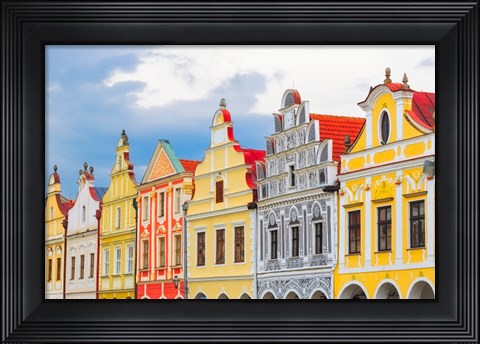 Framed Europe, Czech Republic, Telc Colorful Houses On Main Square Print