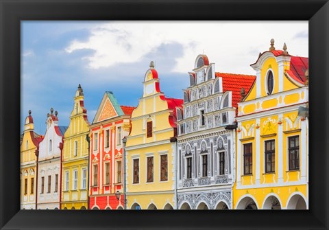 Framed Europe, Czech Republic, Telc Colorful Houses On Main Square Print