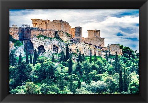 Framed Acropolis, Green Trees, Hill From Agora Temple Of Athena Nike Propylaea, Athens, Greece Print