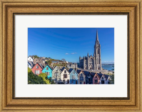 Framed Deck Of Card Houses With St Colman&#39;s Cathedral In Cobh, Ireland Print