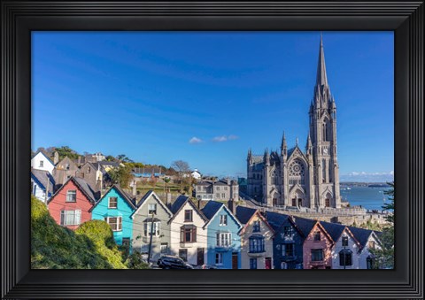 Framed Deck Of Card Houses With St Colman&#39;s Cathedral In Cobh, Ireland Print