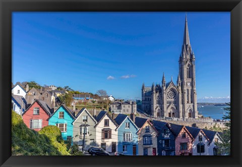 Framed Deck Of Card Houses With St Colman&#39;s Cathedral In Cobh, Ireland Print