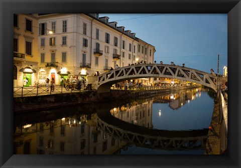 Framed Italy, Lombardy, Milan Historic Naviglio Grande Canal Area Known For Vibrant Nightlife Print