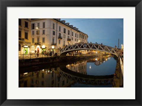 Framed Italy, Lombardy, Milan Historic Naviglio Grande Canal Area Known For Vibrant Nightlife Print