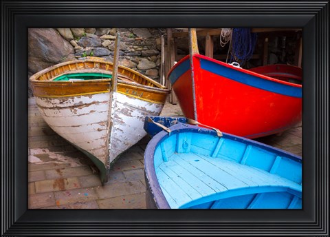 Framed Italy, Riomaggiore Colorful Fishing Boats Print