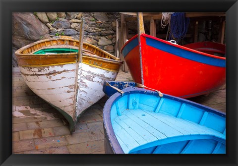 Framed Italy, Riomaggiore Colorful Fishing Boats Print