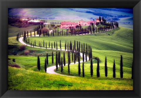 Framed Italy, Tuscany, Val d&#39;Orcia Farm Landscape Print
