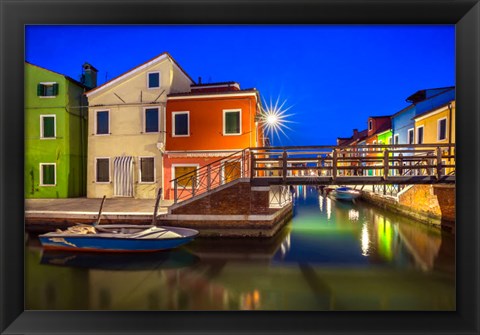 Framed Europe, Italy, Burano Sunset On Canal Print