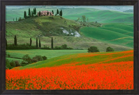Framed Europe, Italy, Tuscany The Belvedere Villa Landmark And Farmland Print