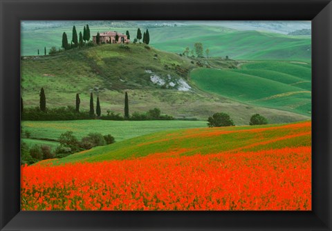 Framed Europe, Italy, Tuscany The Belvedere Villa Landmark And Farmland Print