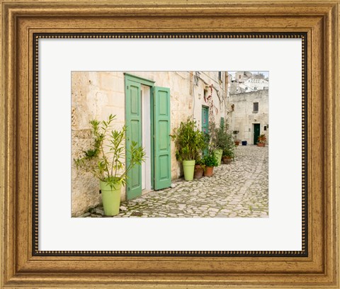Framed Italy, Basilicata, Matera Plants Adorn The Outside Walls Of The Sassi Houses Print