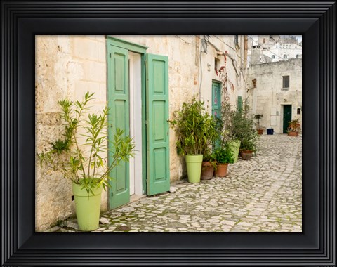 Framed Italy, Basilicata, Matera Plants Adorn The Outside Walls Of The Sassi Houses Print