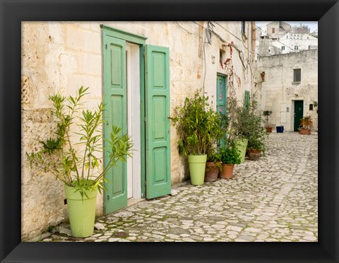 Framed Italy, Basilicata, Matera Plants Adorn The Outside Walls Of The Sassi Houses Print