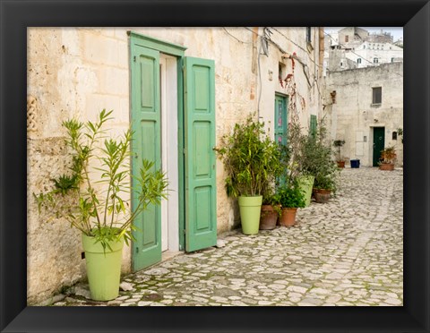 Framed Italy, Basilicata, Matera Plants Adorn The Outside Walls Of The Sassi Houses Print