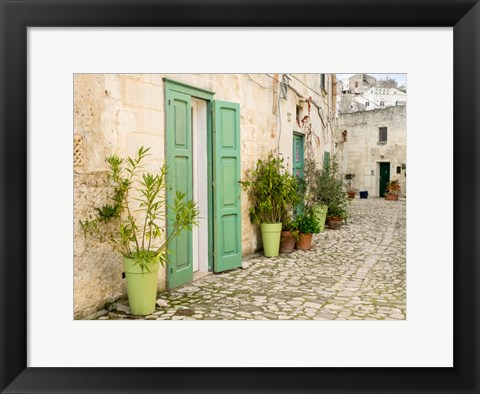 Framed Italy, Basilicata, Matera Plants Adorn The Outside Walls Of The Sassi Houses Print