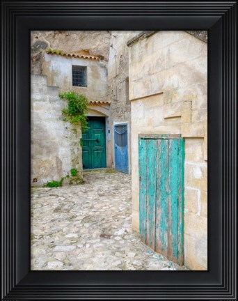 Framed Italy, Basilicata, Matera Doors In A Courtyard In The Old Town Of Matera Print