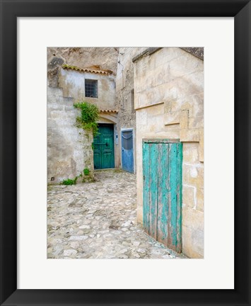 Framed Italy, Basilicata, Matera Doors In A Courtyard In The Old Town Of Matera Print