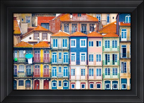 Framed Europe, Portugal, Porto Colorful Building Facades Next To Douro River Print