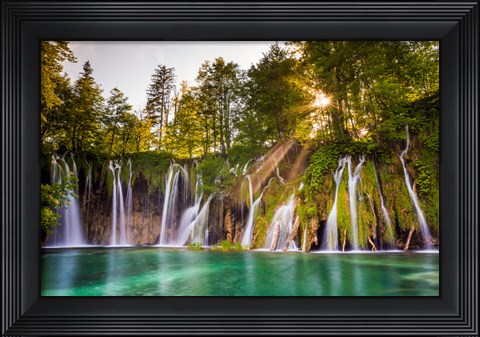 Framed Europe, Croatia, Plitvice Lakes National Park Waterfall Landscape Print