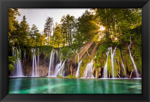 Framed Europe, Croatia, Plitvice Lakes National Park Waterfall Landscape Print