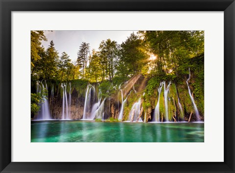 Framed Europe, Croatia, Plitvice Lakes National Park Waterfall Landscape Print