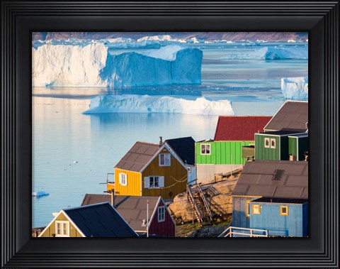 Framed View Of Fjord Full Of Icebergs Towards Nuussuaq Peninsula During Midnight Sun Print