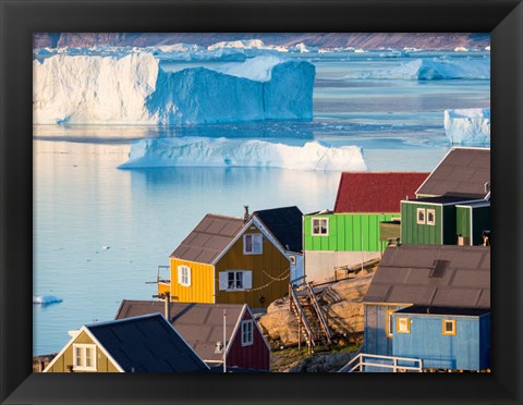Framed View Of Fjord Full Of Icebergs Towards Nuussuaq Peninsula During Midnight Sun Print