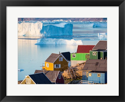 Framed View Of Fjord Full Of Icebergs Towards Nuussuaq Peninsula During Midnight Sun Print